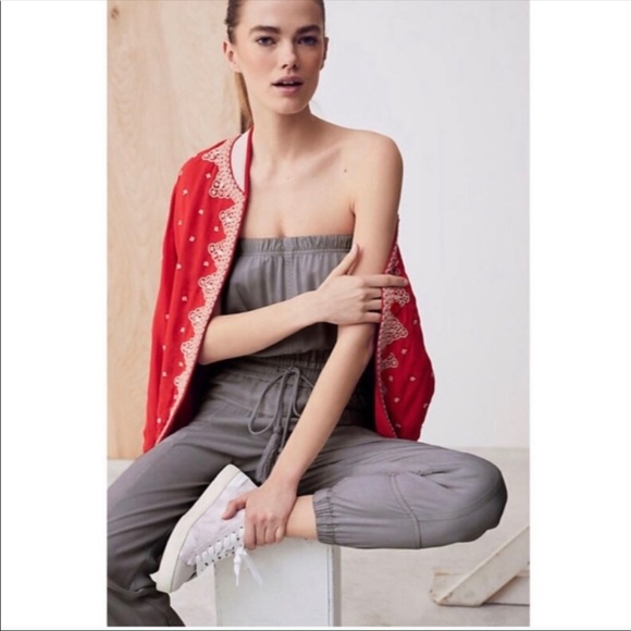 Anthropologie Conditions Apply Bomber Jacket Red Hand Stitched Size: L - Picture 3 of 7